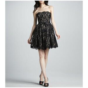 NWT Neiman Marcus Robert Rodriguez Black Lace Strapless Fit & Flare Dress Size 6